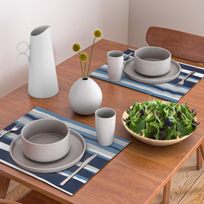 Ocean Beach Striped Landscape, Navy, Blue, Gray Placemat Gallery Image 2