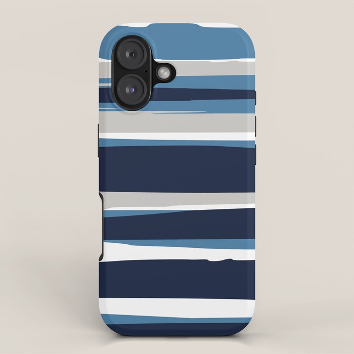 Ocean Beach Striped Landscape, Navy, Blue, Gray iPhone Case Gallery Image 1