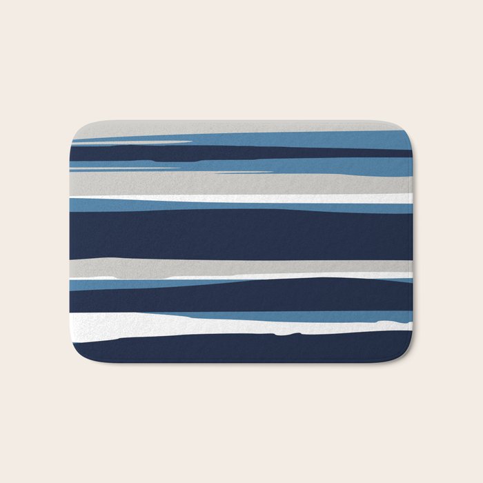 Ocean Beach Striped Landscape, Navy, Blue, Gray Bath Mat Gallery Image 1