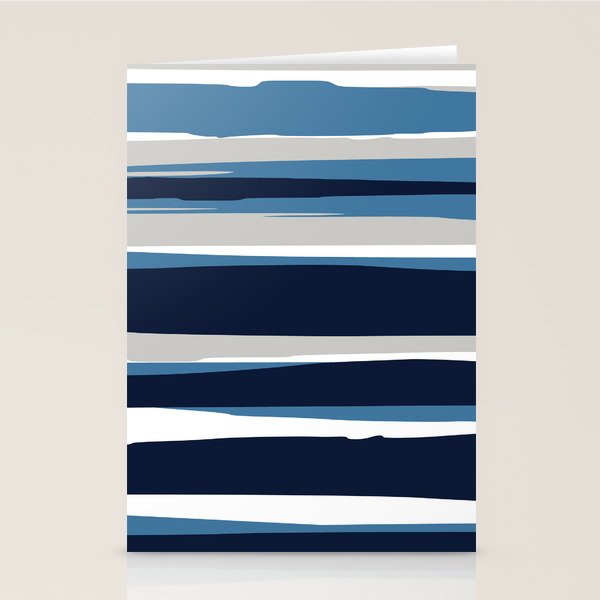 Ocean Beach Striped Landscape, Navy, Blue, Gray Stationery Card Gallery Image 1