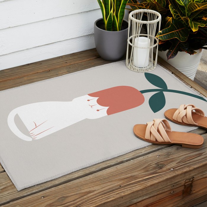 Cat and Plants: Flower Fragrance  Outdoor Rug Gallery Image 2