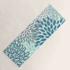 Festive, Floral Prints, Teal, Turquoise and Gray Yoga Mat Gallery Image 1