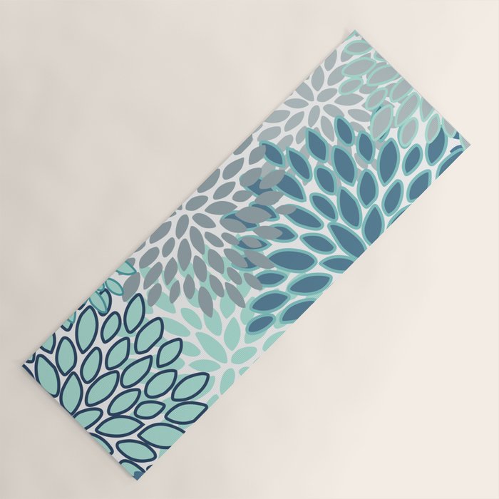 Festive, Floral Prints, Teal, Turquoise and Gray Yoga Mat Gallery Image 1