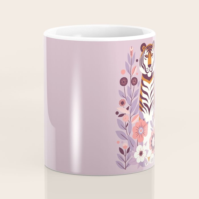 Serene Tiger in Blooming Garden - Pastel Floral Illustration Coffee Mug Gallery Image 4