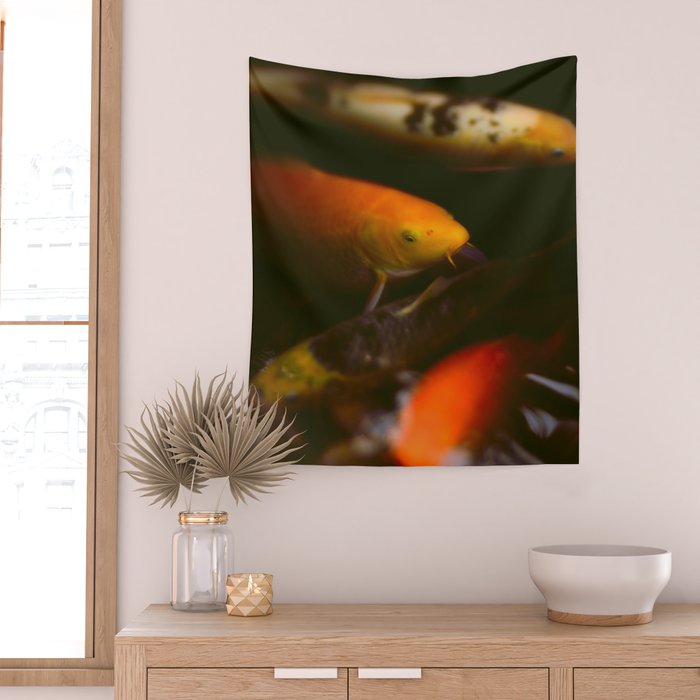 Goldfish and Koi in Summer Pond Wall Tapestry Gallery Image 2