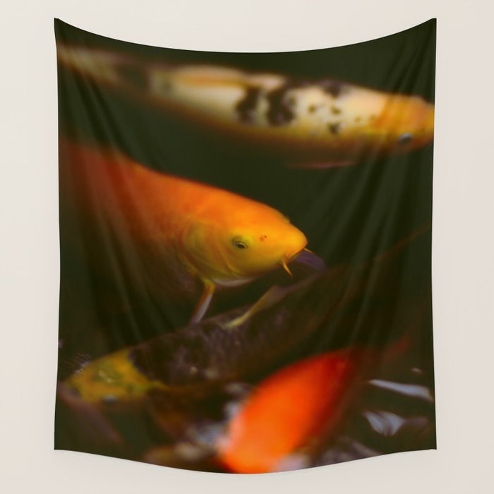 Goldfish and Koi in Summer Pond Wall Tapestry Gallery Image 1