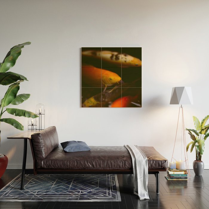 Goldfish and Koi in Summer Pond Wood Wall Art Gallery Image 2