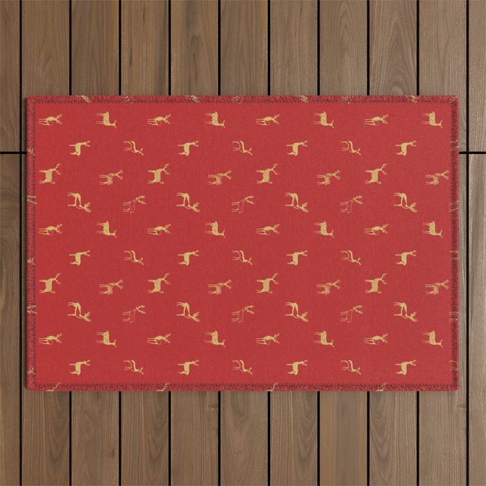 Vintage christmas deer animal pattern art Outdoor Rug Gallery Image 1
