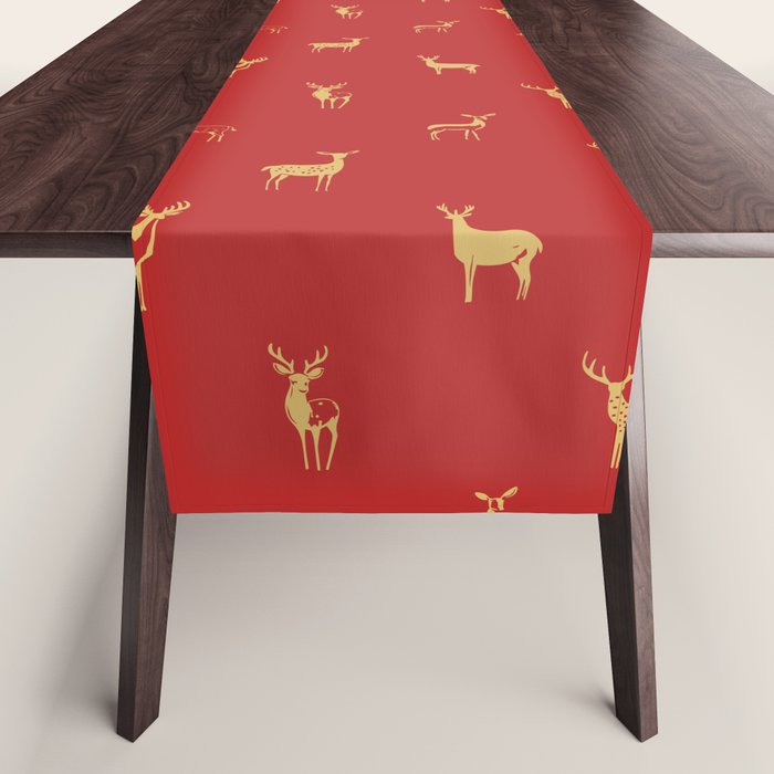 Vintage christmas deer animal pattern art Table Runner Gallery Image 1