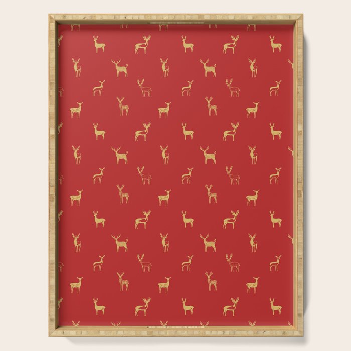 Vintage christmas deer animal pattern art Serving Tray Gallery Image 1