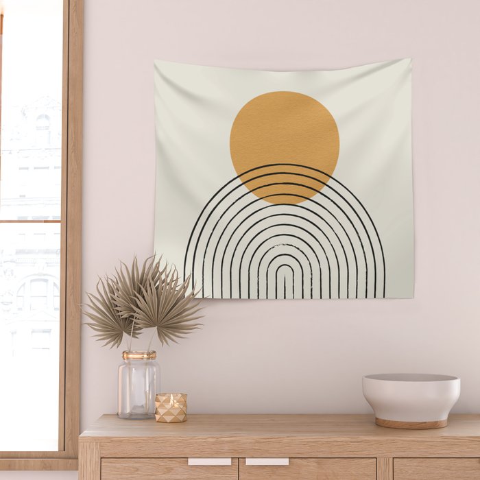 Gold Sun rainbow mid-century full Wall Tapestry Gallery Image 2