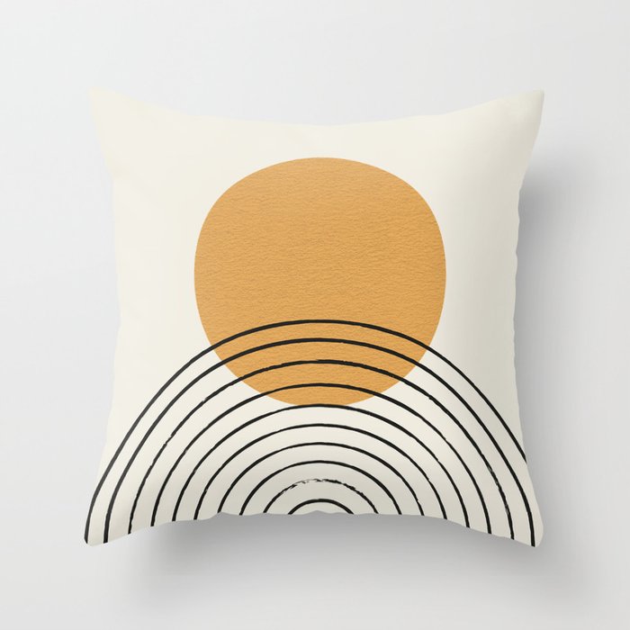 Gold Sun rainbow mid-century full Throw Pillow Gallery Image 1
