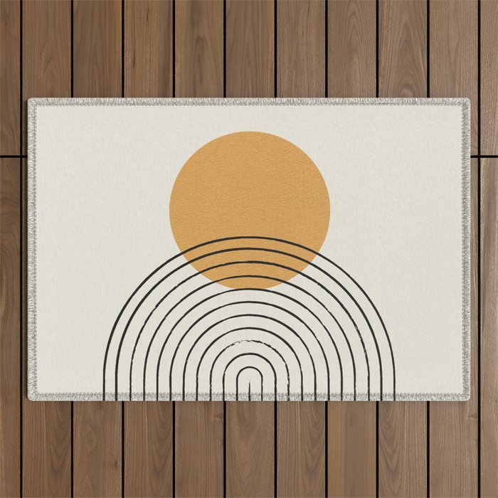 Gold Sun rainbow mid-century full Outdoor Rug Gallery Image 1