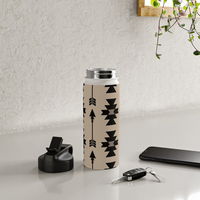 Southwestern Arrow Pattern 232 Black and Beige Water Bottle Gallery Image 4