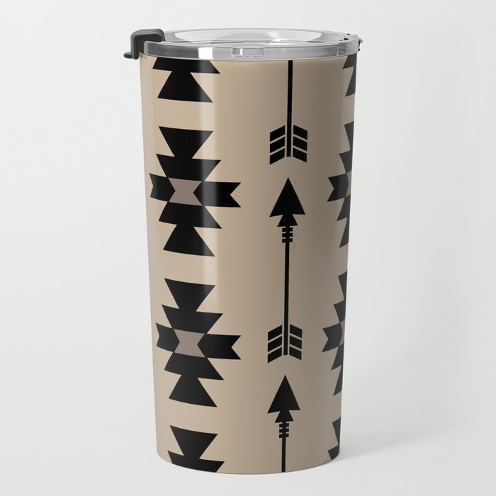 Southwestern Arrow Pattern 232 Black and Beige Travel Mug Gallery Image 3