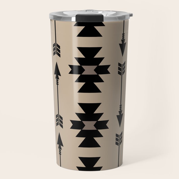 Southwestern Arrow Pattern 232 Black and Beige Travel Mug Gallery Image 1