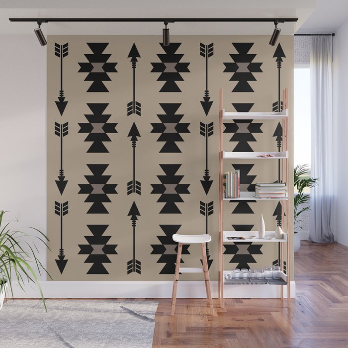 Southwestern Arrow Pattern 232 Black and Beige Wall Mural Gallery Image 1