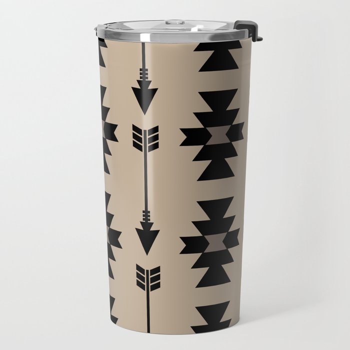Southwestern Arrow Pattern 232 Black and Beige Travel Mug Gallery Image 2