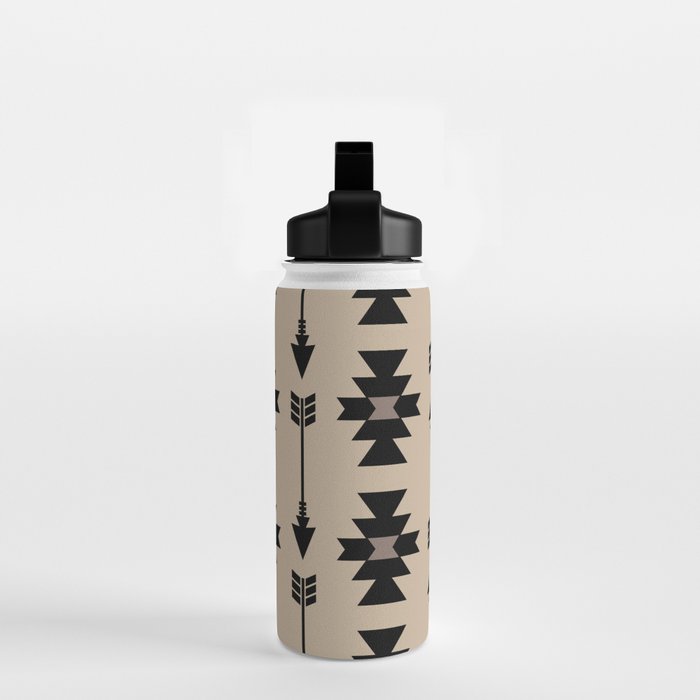 Southwestern Arrow Pattern 232 Black and Beige Water Bottle Gallery Image 2