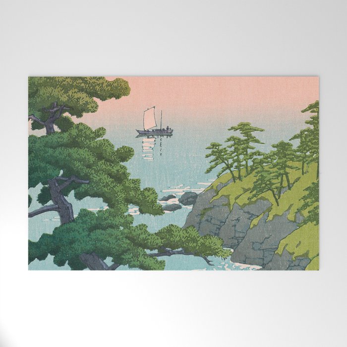 Hasui Kawase, Red Clouds Over The Sea - Vintage Japanese Woodblock Print Art Welcome Mat Gallery Image 1
