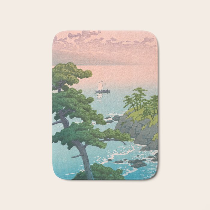 Hasui Kawase, Red Clouds Over The Sea - Vintage Japanese Woodblock Print Art Bath Mat Gallery Image 1