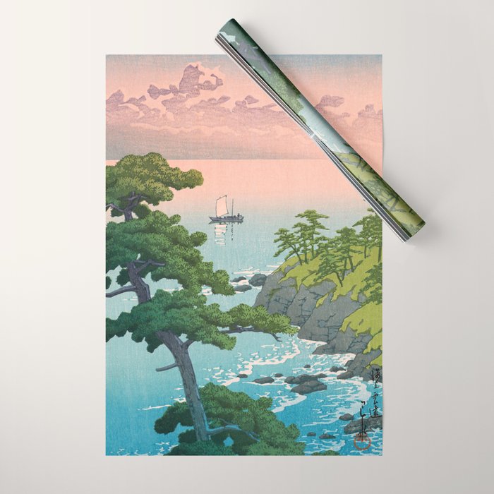 Hasui Kawase, Red Clouds Over The Sea - Vintage Japanese Woodblock Print Art Wrapping Paper Gallery Image 1