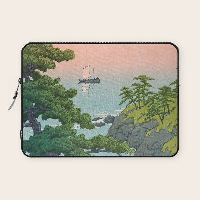 Hasui Kawase, Red Clouds Over The Sea - Vintage Japanese Woodblock Print Art Laptop Sleeve Gallery Image 1