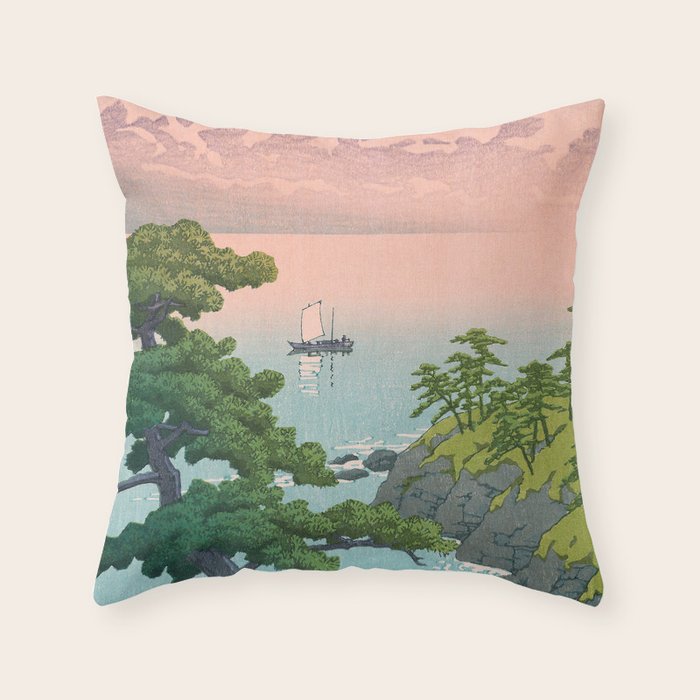 Hasui Kawase, Red Clouds Over The Sea - Vintage Japanese Woodblock Print Art Throw Pillow Gallery Image 6