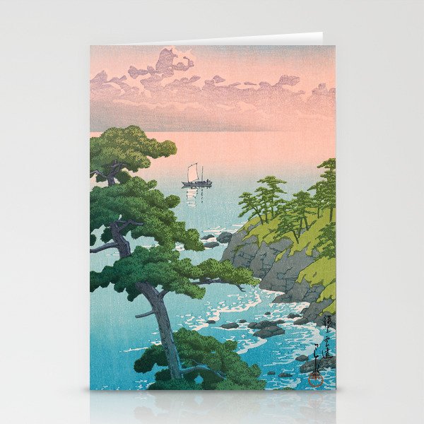 Hasui Kawase, Red Clouds Over The Sea - Vintage Japanese Woodblock Print Art Stationery Card Gallery Image 1