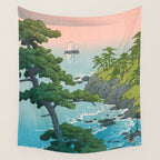 Hasui Kawase, Red Clouds Over The Sea - Vintage Japanese Woodblock Print Art Wall Tapestry Gallery Image 4
