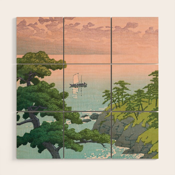 Hasui Kawase, Red Clouds Over The Sea - Vintage Japanese Woodblock Print Art Wood Wall Art Gallery Image 1
