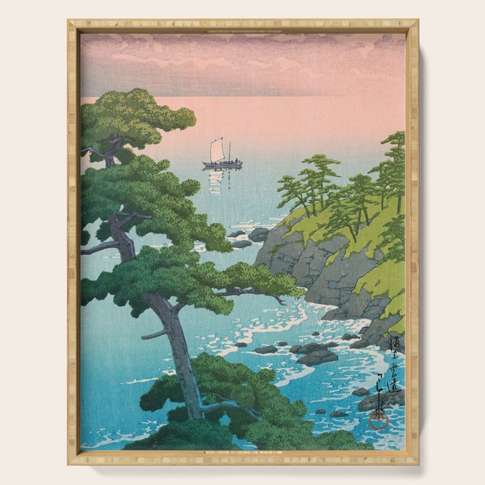Hasui Kawase, Red Clouds Over The Sea - Vintage Japanese Woodblock Print Art Serving Tray Gallery Image 1