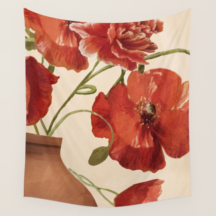 Poppies in Vase 2 Wall Tapestry Gallery Image 1
