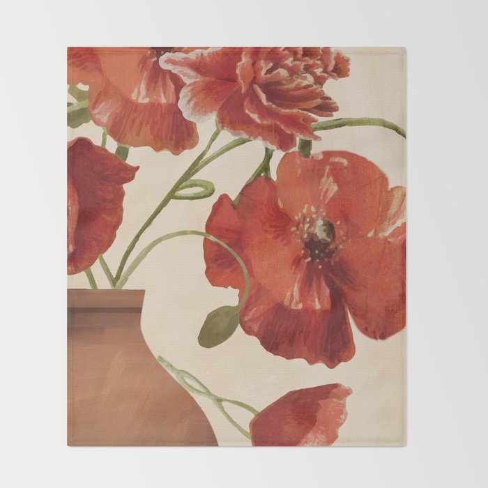 Poppies in Vase 2 Throw Blanket Gallery Image 2