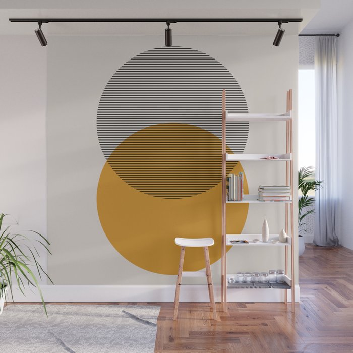 Mid Century Modern Shapes and Lines in Yellow Wall Mural Gallery Image 1