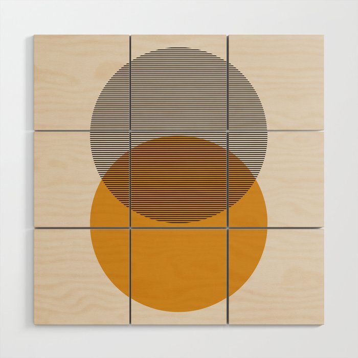 Mid Century Modern Shapes and Lines in Yellow Wood Wall Art Gallery Image 1