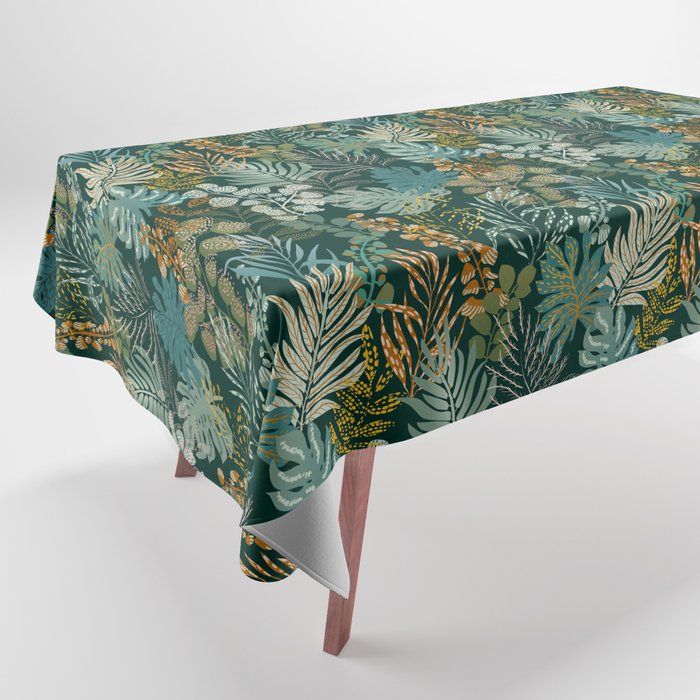tropical night emerald leaves Tablecloth Gallery Image 1