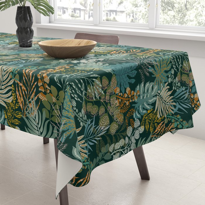 tropical night emerald leaves Tablecloth Gallery Image 3