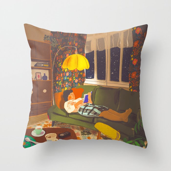 Evening book reader Throw Pillow Gallery Image 6