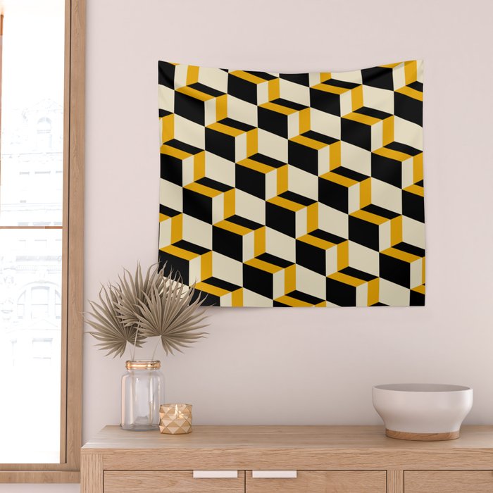Cuboid Geometric Abstract Shapes Pattern XXIII Wall Tapestry Gallery Image 2