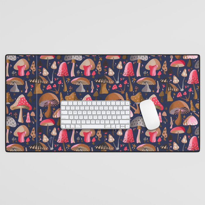 Mushroom Collection - Navy Desk Mat Gallery Image 1
