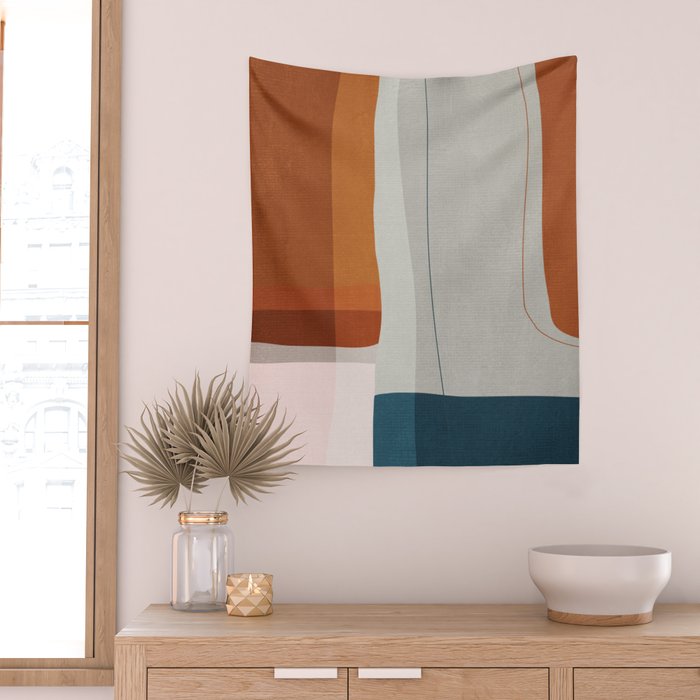 Navy Rust Gray Modern Abstract Wall Tapestry Gallery Image 2