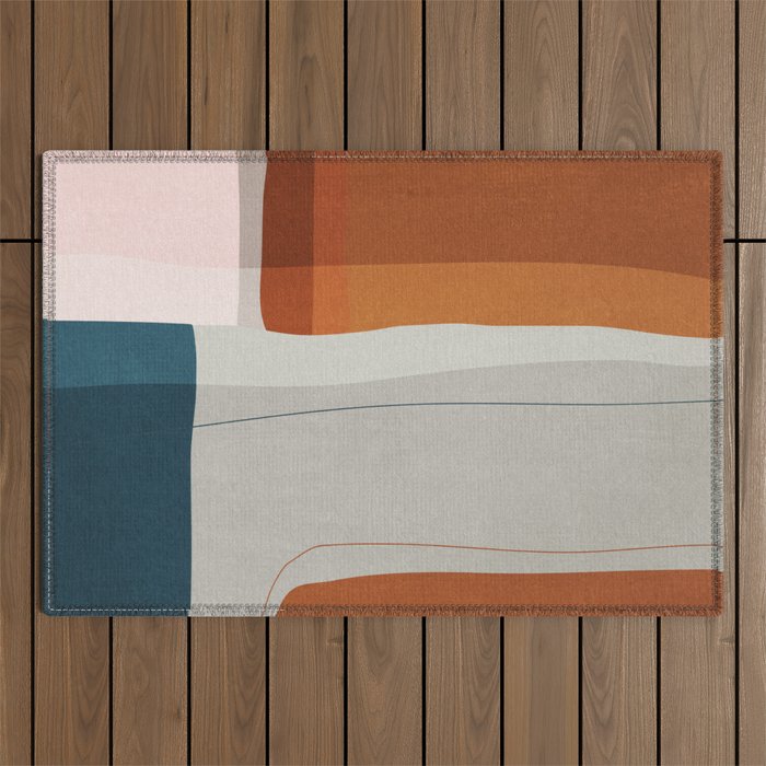 Navy Rust Gray Modern Abstract Outdoor Rug