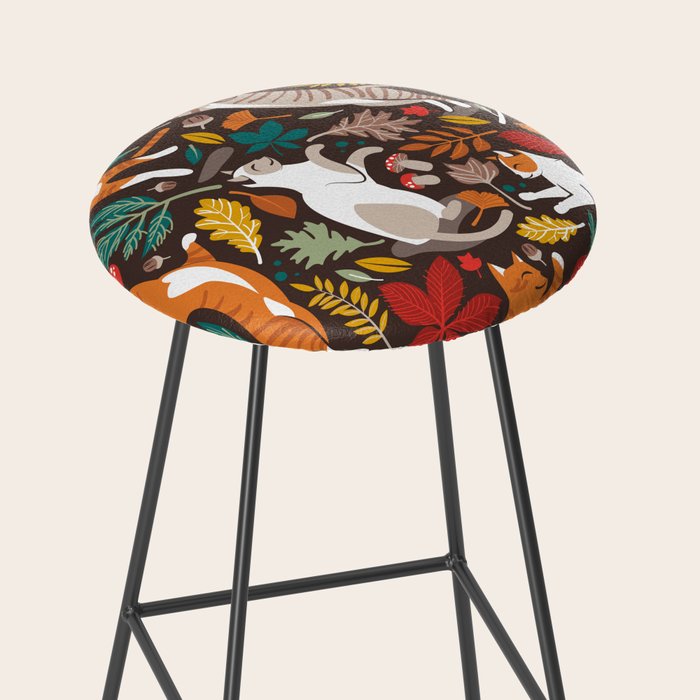Autumn joy // brown oak background cats dancing with many leaves in fall colors Stool Gallery Image 2