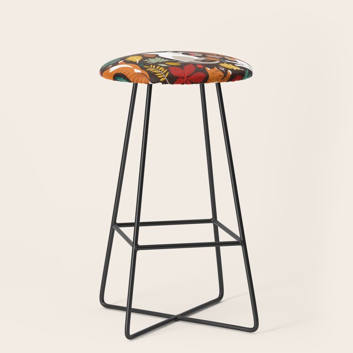 Autumn joy // brown oak background cats dancing with many leaves in fall colors Stool Gallery Image 1