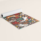 Autumn joy // brown oak background cats dancing with many leaves in fall colors Yoga Mat Gallery Image 2