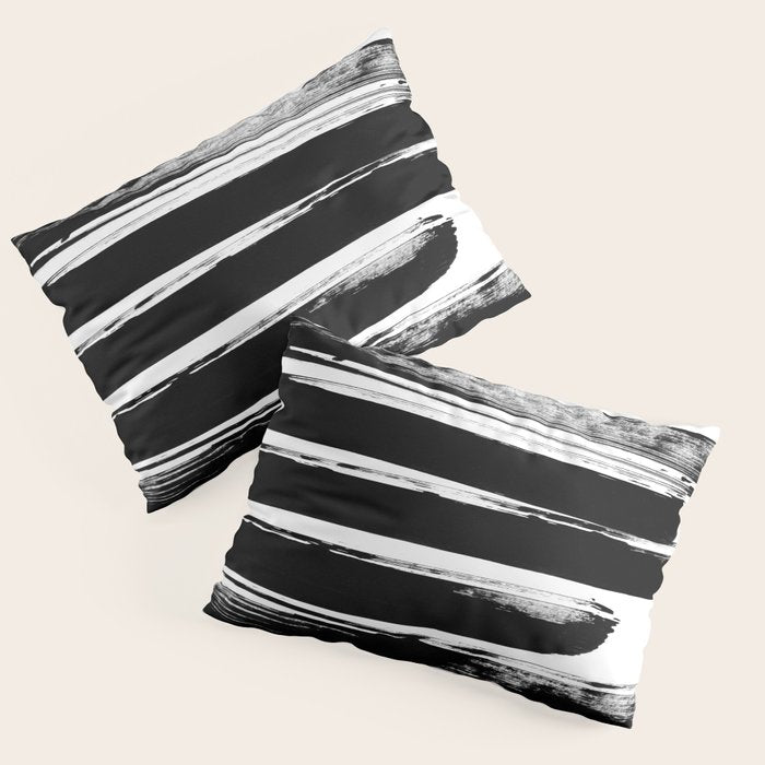 Stripes Black & White Minimalist Abstract Mid century Ink Art Dark Brush Strokes Pillow Sham Gallery Image 3