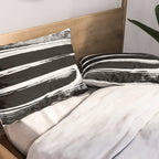 Stripes Black & White Minimalist Abstract Mid century Ink Art Dark Brush Strokes Pillow Sham Gallery Image 2