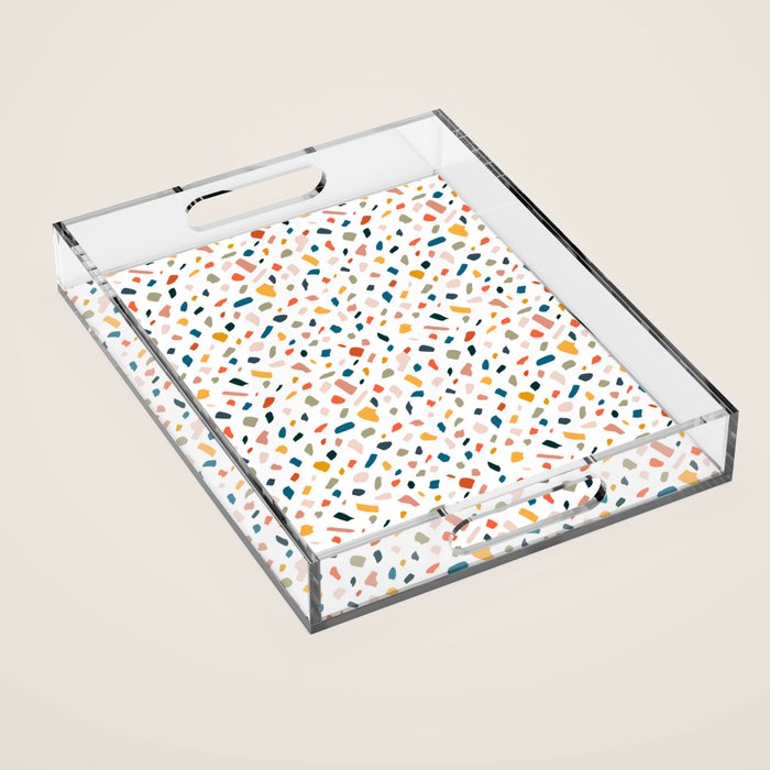 Terrazzo, Abstract Quirky Shapes Bohemian Modern Pattern Confetti Celebration Random Colorful Shapes Acrylic Tray Gallery Image 1