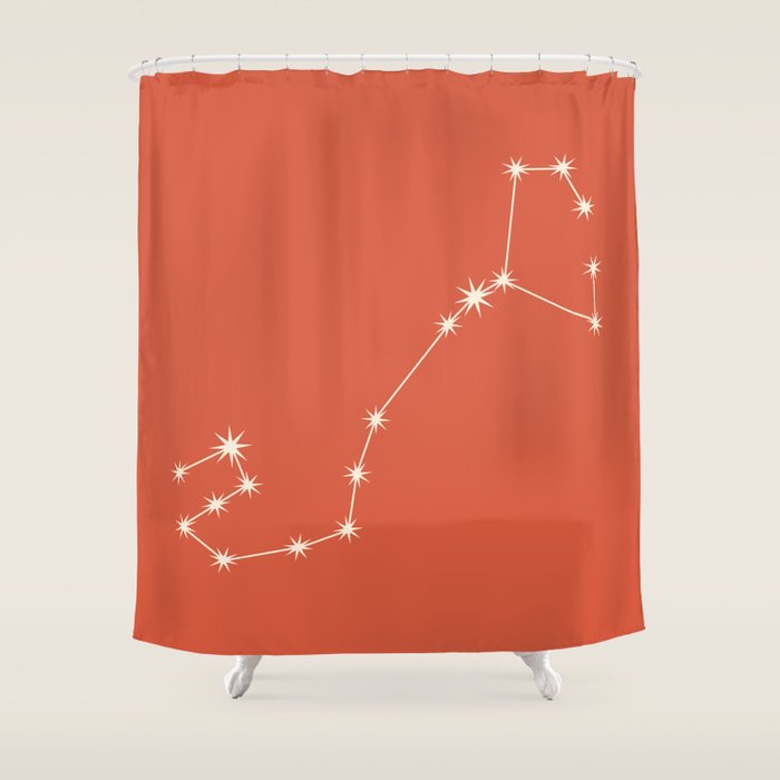 Scorpio Zodiac Star Constellation Line Art Coral Red Shower Curtain Gallery Image 1